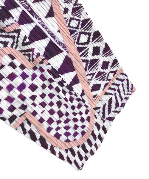 PLEATS PLEASE（プリーツプリーズ）PLEATS PLEASE (プリーツプリーズ) 総柄パンツ プリーツパンツ PP13-JF633 イッセイミヤケ ISSEY MIYAKE パープル×ホワイト サイズ:3の古着・服飾アイテム