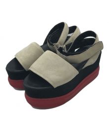 MM6 Maison Margiela（エムエムシックスメゾンマルジェラ）の古着「厚底ストラップサンダル　プラットフォーム　スウェード」｜ベージュ×ブラック