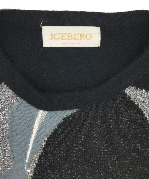 ICEBERG×DISNEY（アイスバーグ ディズニー）ICEBERG×DISNEY (アイスバーグ ディズニー) 刺繍クルーネックニット ブラック×グレー サイズ:40の古着・服飾アイテム