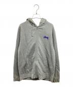 stussyステューシー）の古着「オールドロゴプリントジップパーカー」｜ライトグレー