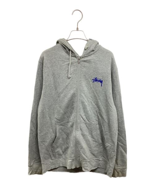 stussy（ステューシー）stussy (ステューシー) オールドロゴプリントジップパーカー ライトグレー サイズ:Lの古着・服飾アイテム