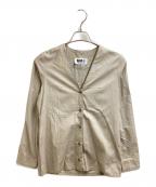 MM6 Maison Margielaエムエムシックスメゾンマルジェラ）の古着「Vネックシャツ　ここのえタグ」｜ベージュ