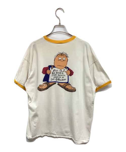 Champion（チャンピオン）Champion (チャンピオン) 染み込みプリントリンガーTシャツ　推定60～70’s HARVEY WALLBANGER ホワイト×イエロー サイズ:サイズ表記なしの古着・服飾アイテム