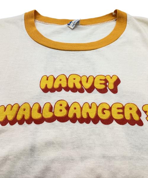 Champion（チャンピオン）Champion (チャンピオン) 染み込みプリントリンガーTシャツ　推定60～70’s HARVEY WALLBANGER ホワイト×イエロー サイズ:サイズ表記なしの古着・服飾アイテム