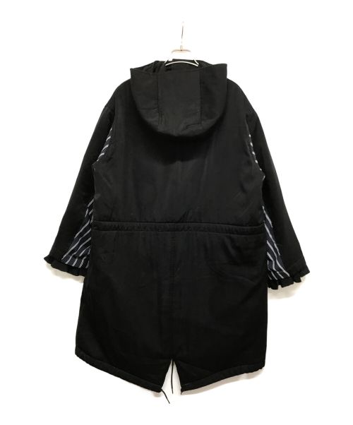 SueUNDERCOVER（スーアンダーカバー）SueUNDERCOVER (スーアンダーカバー) 袖下ST切替前立フリル中綿モッズコート ブラック サイズ:2の古着・服飾アイテム