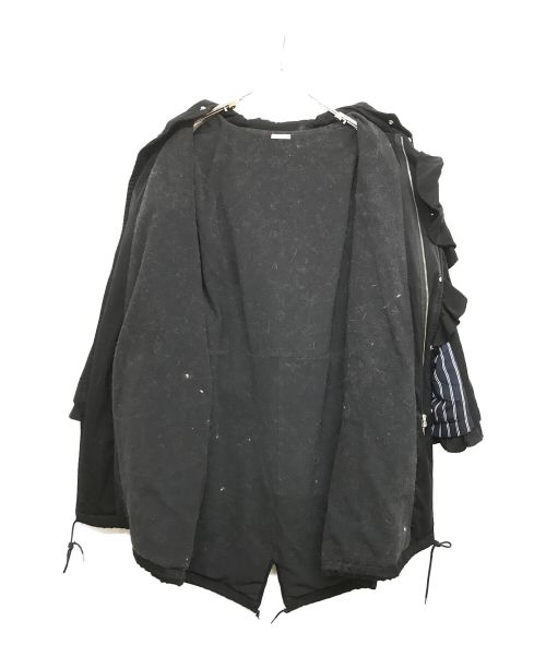 SueUNDERCOVER（スーアンダーカバー）SueUNDERCOVER (スーアンダーカバー) 袖下ST切替前立フリル中綿モッズコート ブラック サイズ:2の古着・服飾アイテム