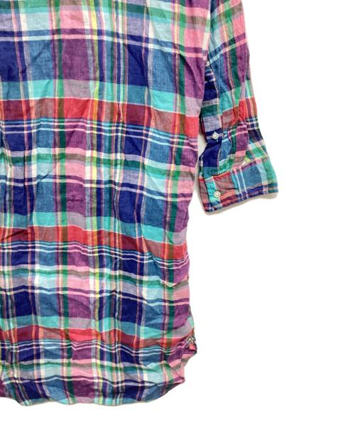 POLO RALPH LAUREN（ポロ・ラルフローレン）POLO RALPH LAUREN (ポロ・ラルフローレン) マドラスチェックリネンシャツワンピース ピンク サイズ:14の古着・服飾アイテム