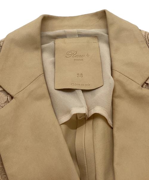 RAW+（ロゥタス）Raw+ (ロゥタス) ゴートスキン＆レース切替ダブルレザージャケット ベージュ サイズ:38の古着・服飾アイテム