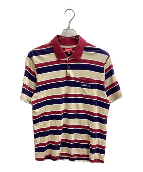 SUPREME（シュプリーム）SUPREME (シュプリーム) Classic Logo Stripe Polo / クラシックロゴストライプポロ ベージュ×ネイビー サイズ:Sの古着・服飾アイテム