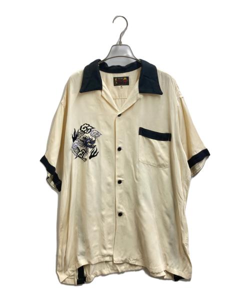 テーラー東洋（テーラートウヨウ）テーラー東洋 (テーラートウヨウ) スカ刺繍 ボウリングシャツ TT39303 TAILOR TOYO SUKA BOWLING SHIRT “DRAGON & JAPAN MAP” ベージュ×ブラック サイズ:XLの古着・服飾アイテム