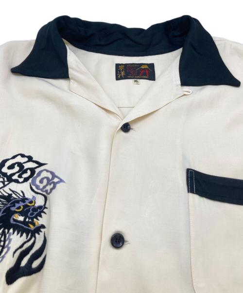 テーラー東洋（テーラートウヨウ）テーラー東洋 (テーラートウヨウ) スカ刺繍 ボウリングシャツ TT39303 TAILOR TOYO SUKA BOWLING SHIRT “DRAGON & JAPAN MAP” ベージュ×ブラック サイズ:XLの古着・服飾アイテム