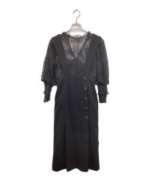 HER LIP TO（ハーリップトゥ）の古着「Lace-Trimmed Bella Midi Dress her1912104」｜ブラック