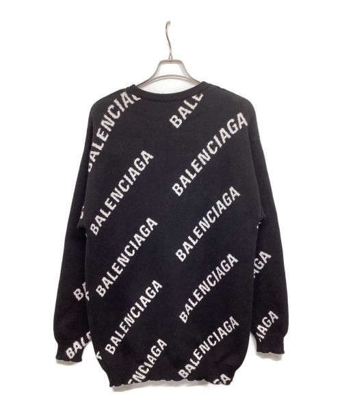 BALENCIAGA（バレンシアガ）BALENCIAGA (バレンシアガ) ロゴ総柄クルーネックニットセーター 625332 T3178 ブラック サイズ:Sの古着・服飾アイテム