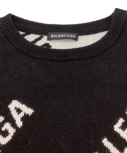 BALENCIAGA（バレンシアガ）BALENCIAGA (バレンシアガ) ロゴ総柄クルーネックニットセーター 625332 T3178 ブラック サイズ:Sの古着・服飾アイテム