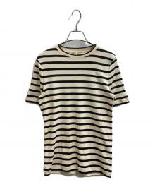 JIL SANDER+（ジルサンダープラス）の古着「バッグロゴ ボーダー カットソー　KK PW ZN 0011」｜ベージュ×ブラック