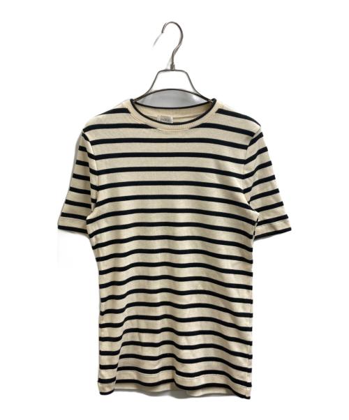 JIL SANDER+（ジルサンダープラス）JIL SANDER+ (ジルサンダープラス) バッグロゴ ボーダー カットソー　KK PW ZN 0011 ベージュ×ブラック サイズ:FREEの古着・服飾アイテム