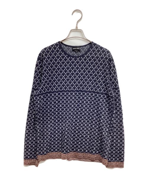 GIORGIO ARMANI（ジョルジオアルマーニ）GIORGIO ARMANI (ジョルジョアルマーニ) 総柄ニット 6XSM17 SM24Z ネイビー サイズ:48の古着・服飾アイテム