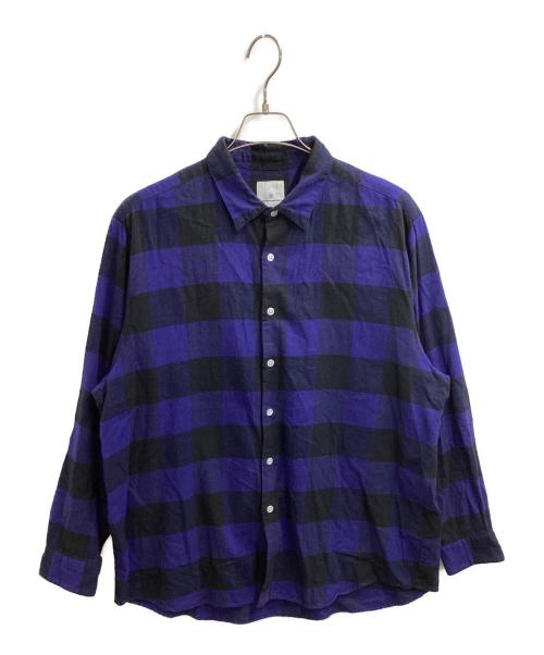 uniform experiment（ユニフォームエクスペリメント）uniform experiment (ユニフォームエクスペリメント) BAGGY REGULAR COLLAR FLANNEL BLOCK CHECK SHIRT / UE-222023 / MADE IN JAPAN ブルー サイズ:1の古着・服飾アイテム