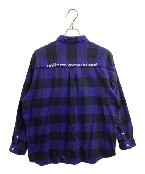 uniform experiment（ユニフォームエクスペリメント）uniform experiment (ユニフォームエクスペリメント) BAGGY REGULAR COLLAR FLANNEL BLOCK CHECK SHIRT / UE-222023 / MADE IN JAPAN ブルー サイズ:1の古着・服飾アイテム