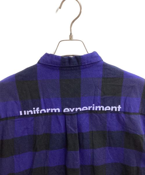 uniform experiment（ユニフォームエクスペリメント）uniform experiment (ユニフォームエクスペリメント) BAGGY REGULAR COLLAR FLANNEL BLOCK CHECK SHIRT / UE-222023 / MADE IN JAPAN ブルー サイズ:1の古着・服飾アイテム