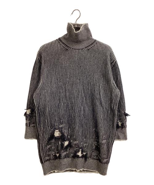 MM6 Maison Margiela（エムエムシックスメゾンマルジェラ）MM6 Maison Margiela distressed rib knit jumper dress / ダメージ加工 リブ ニット ジャンパー ドレス / S62DA0031 ベージュ×ブラック サイズ:XSの古着・服飾アイテム