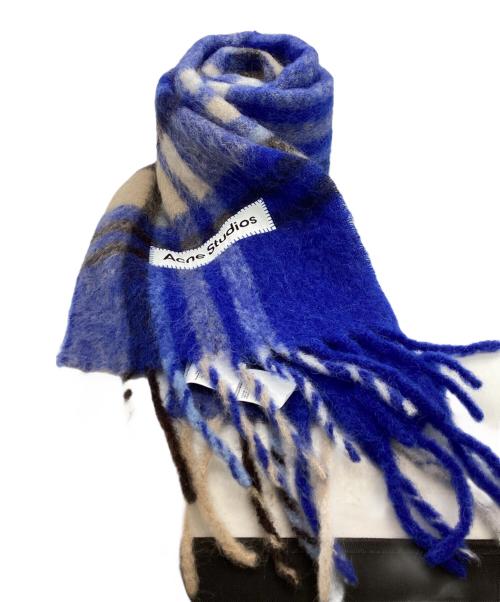 Acne studios（アクネ ストゥディオス）ACNE STUDIOS　 (アクネ ストゥディオス) チェックアルパカモヘアウールマフラー ブルーの古着・服飾アイテム