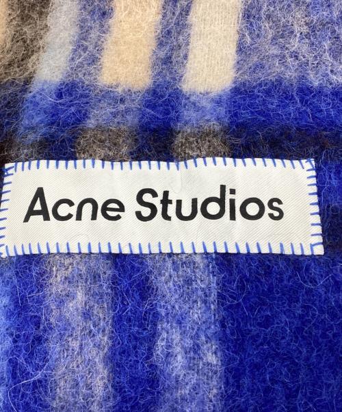 Acne studios（アクネ ストゥディオス）ACNE STUDIOS　 (アクネ ストゥディオス) チェックアルパカモヘアウールマフラー ブルーの古着・服飾アイテム