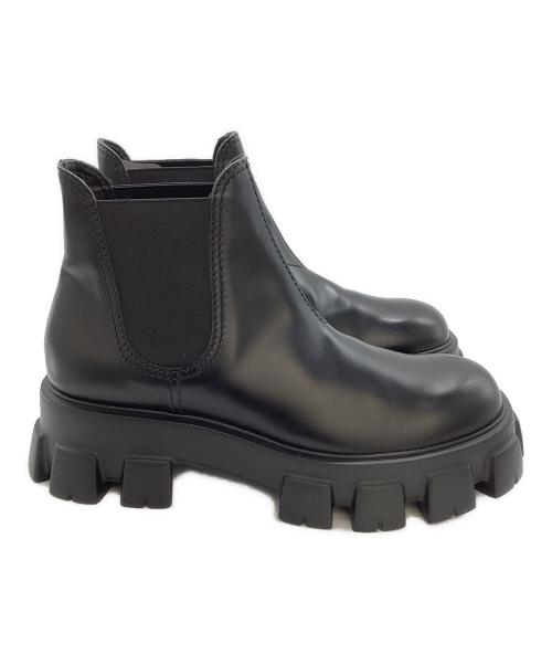 PRADA（プラダ）PRADA (プラダ) サイドゴアブーツ モノリス ブラッシュドレザー チェルシーブーツ 2TE174 ブラック サイズ:8 1/2の古着・服飾アイテム