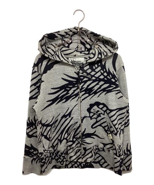 Vivienne Westwood man（ヴィヴィアン ウェストウッド マン）Vivienne Westwood man (ヴィヴィアン ウェストウッド マン) BROCADE FLOWER HOOD ZIP FELPA / ブロケードフラワーフードトレーナー / VW-LP-71218 グレー サイズ:46の古着・服飾アイテム