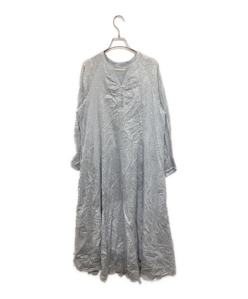 ne quittez pas（ヌキテパ）ne quittez pas (ヌキテパ) Cotton Voile Foil Print Gather Blouse 010431GL3NH スカイブルー サイズ:Mの古着・服飾アイテム