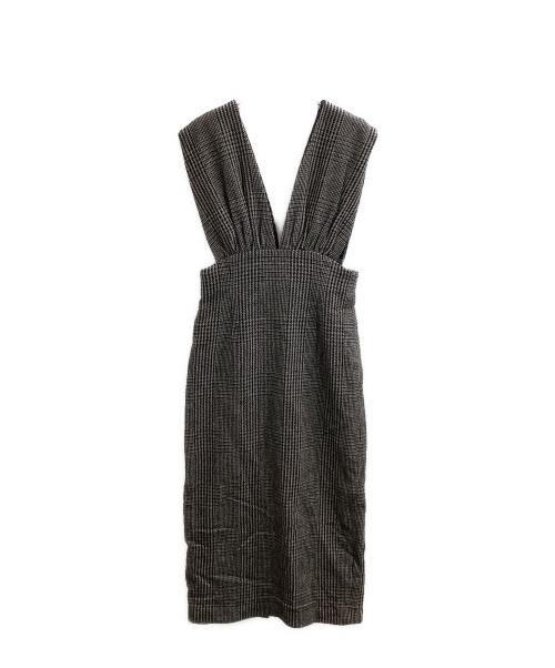 Whim Gazette（ウィムガゼット）Whim Gazette (ウィムガゼット) グレンチェックVジャンスカワンピース / 日本製 ブラック サイズ:36の古着・服飾アイテム