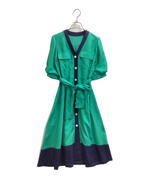 GRACE CONTINENTAL（（グレースコンチネンタル）GRACE CONTINENTAL (グレースコンチネンタル) リネンタッチバイカラーワンピース / 02202 31030-00 グリーン サイズ:36の古着・服飾アイテム