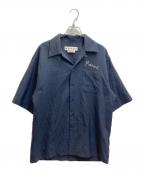 MARNIマルニ）の古着「トロピカルウール ロゴ刺繍 オープンカラー半袖シャツ CUMU0054A0」｜ネイビー