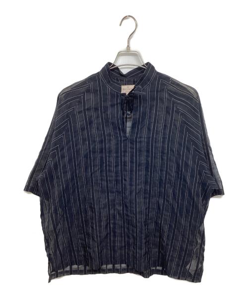NEZU YOHINTEN（ネヅヨウヒンテン）NEZU YOHINTEN (ネヅヨウヒンテン) SHEER STRIPE TUNIC RAGLAN SHIRT 100623 ネイビー サイズ:2の古着・服飾アイテム