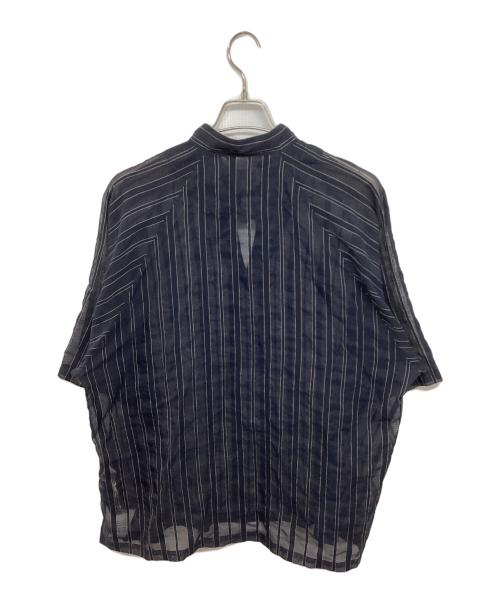 NEZU YOHINTEN（ネヅヨウヒンテン）NEZU YOHINTEN (ネヅヨウヒンテン) SHEER STRIPE TUNIC RAGLAN SHIRT 100623 ネイビー サイズ:2の古着・服飾アイテム