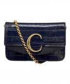 Chloeクロエ）の古着「クロコ型押し レザー ポシェット 03・19・45・65」｜ネイビー