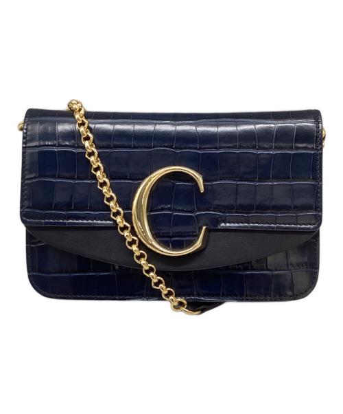 Chloe（クロエ）Chloe (クロエ) クロコ型押し レザー ポシェット 03・19・45・65 ネイビーの古着・服飾アイテム