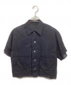 YLEVEイレーヴ）の古着「ビッグポケット半袖リネンシャツ」｜ブラック