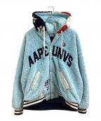 Aape BY A BATHING APEエーエイプ バイ アベイシングエイプ）の古着「MOONFACE HOODED FLUFFY VARSITY JACKET / ムーンフェイスフード付きふわふわバーシティジャケット / AAPSWM3994XXL」｜ブルー