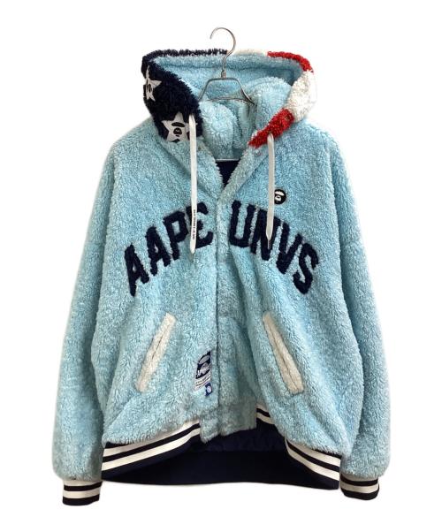 Aape BY A BATHING APE（エーエイプ バイ アベイシングエイプ）AAPE BY A BATHING APE MOONFACE HOODED FLUFFY VARSITY JACKET / ムーンフェイスフード付きふわふわバーシティジャケット / AAPSWM3994XXL ブルー サイズ:XLの古着・服飾アイテム