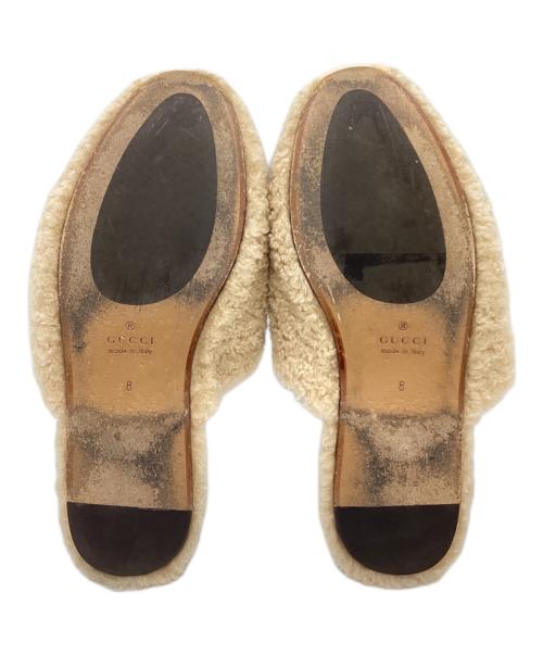 GUCCI（グッチ）GUCCI (グッチ) Eileen Logo print Shearling Slippers /アイリーン ロゴプリント シアリング スリッパ / イタリア製 / Made In Italy ベージュ サイズ:8の古着・服飾アイテム