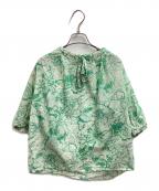TOMORROW LANDトゥモローランド）の古着「24SS / ベジタブルリーフプリントネックギャザーブラウス / 13-01-42-01103」｜グリーン