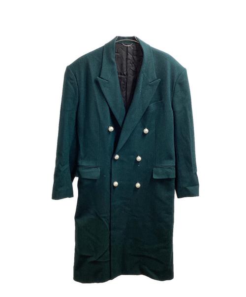 JOHN LAWRENCE SULLIVAN（ジョン ローレンス サリバン）JOHN LAWRENCE SULLIVAN　　 HERRINGBONE TWEED BACK SIDE TUCKED COAT / ヘリンボーンツイード バックサイドタックコート / ダブルチェスターコート グリーン サイズ:46の古着・服飾アイテム