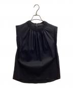 TOMORROW LAND collectionトゥモローランドコレクション）の古着「ストレッチブロード シャーリングノースリーブブラウス / 13-01-42-01503HN」｜ブラック