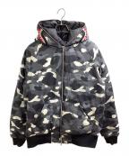 A BATHING APEア ベイシング エイプ）の古着「シャーク ダウンジャケット カモフラ柄 / shark down jacket / camouflage pattern / 001HJD701011X」｜ブラック