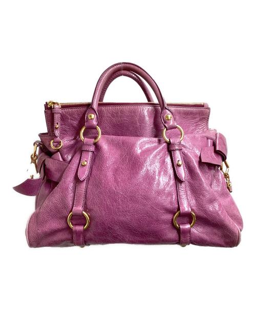 MIU MIU（ミュウミュウ）MIU MIU (ミュウミュウ) サイドリボン2WAYバッグ　ヴィッテロリュクス サイドリボン　197R　RT0365　ヴィッテロリュクス サイドリボン ピンクの古着・服飾アイテム