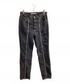 JOHN LAWRENCE SULLIVANジョン ローレンス サリバン）の古着「BLEACHED DENIM ZIPPED PANTS / ブリーチデニムジップパンツ / 2A008-0320-15」｜ブラック