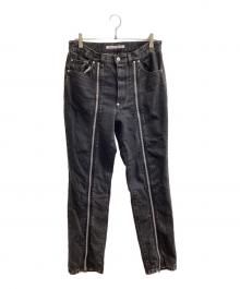 JOHN LAWRENCE SULLIVAN（ジョン ローレンス サリバン）の古着「BLEACHED DENIM ZIPPED PANTS / ブリーチデニムジップパンツ / 2A008-0320-15」｜ブラック