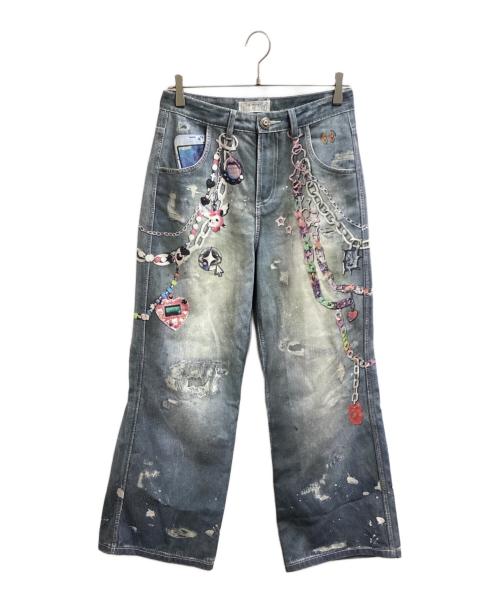 DND4DES（ディーエヌディーフォーデス）DND4DES (ディーエヌディーフォーデス) Y2K CARTOON PENDANTS PRINT PANTS カートゥーン ペンダント プリント  デニムパンツ インディゴ サイズ:Mの古着・服飾アイテム
