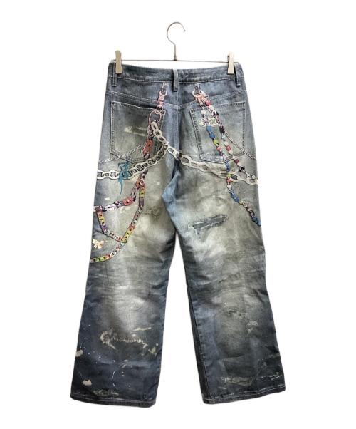 DND4DES（ディーエヌディーフォーデス）DND4DES (ディーエヌディーフォーデス) Y2K CARTOON PENDANTS PRINT PANTS カートゥーン ペンダント プリント  デニムパンツ インディゴ サイズ:Mの古着・服飾アイテム